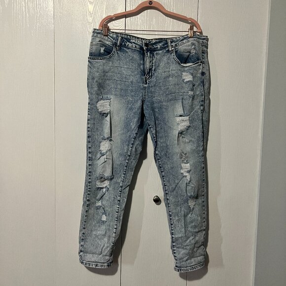 Acid Wash, Distressed Crop Jeans - Picture 2 of 5